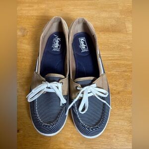 Keds Glimmer Womens Ortholite Moc Toe Striped Navy Blue Boat Shoes Size 10